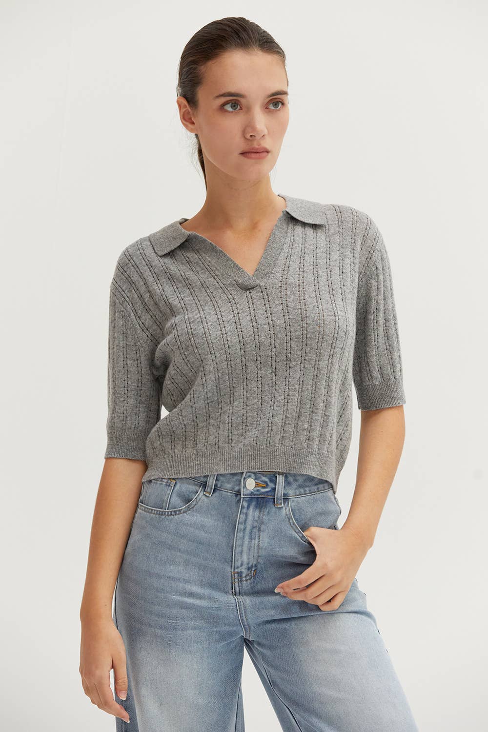 Crescent - CT9055 - Saman Pointelle Knit Polo Top