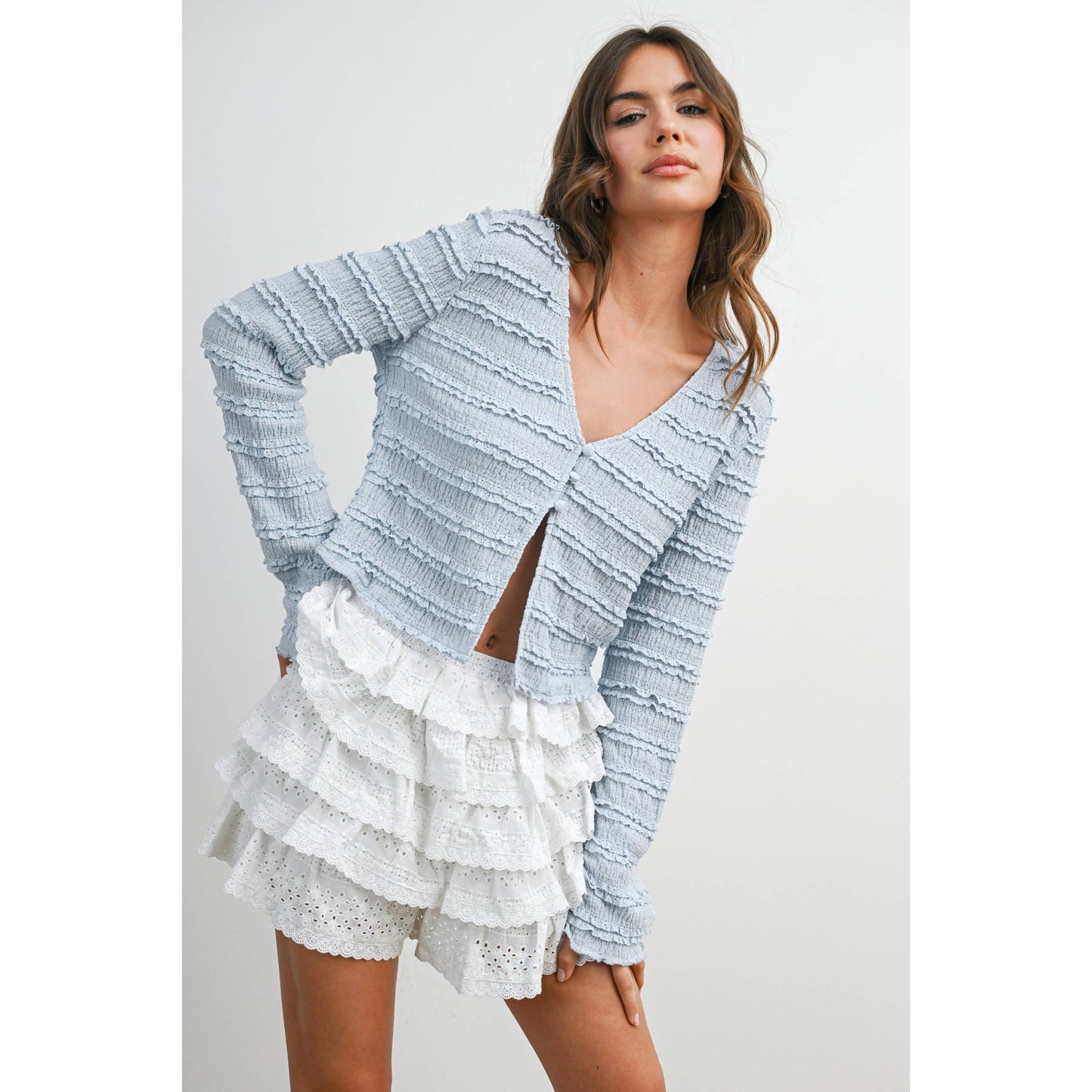 BUTTERMELON - Ruched Ribbon Knit Top - BMT8185