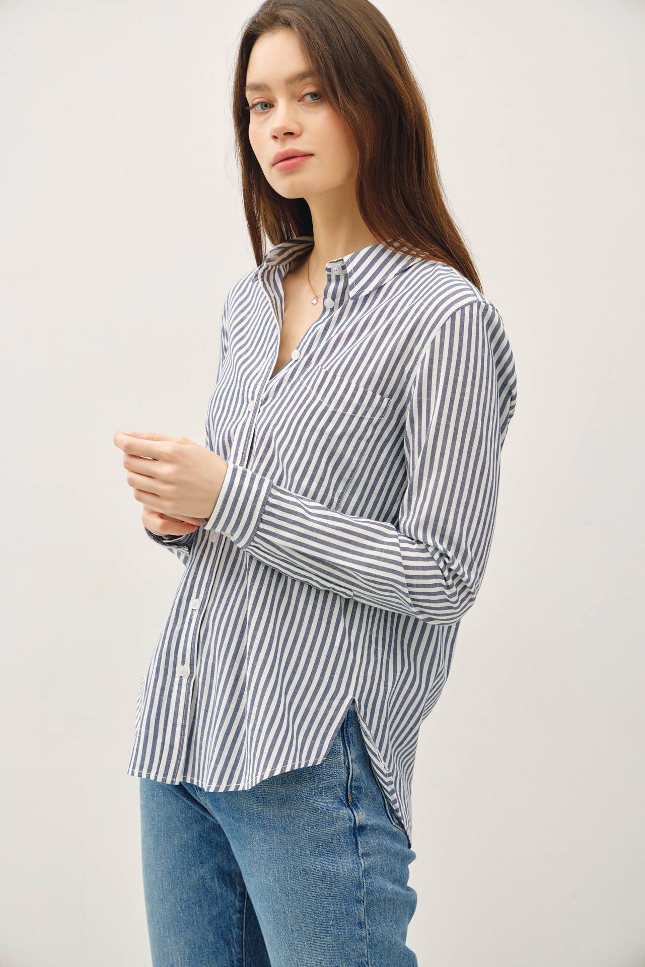 Be Cool - STRIPED LONG SLEEVE COLLARED BUTTON UP SHIRTS