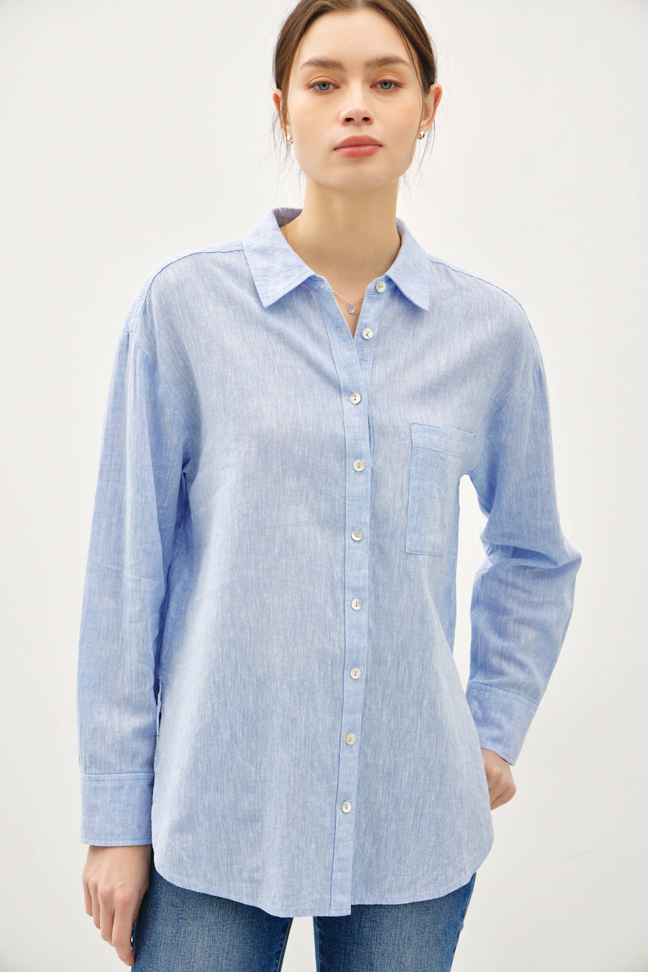 Be Cool - COTTON LINEN BLEND LONG SLEEVE BUTTON UP SHIRT