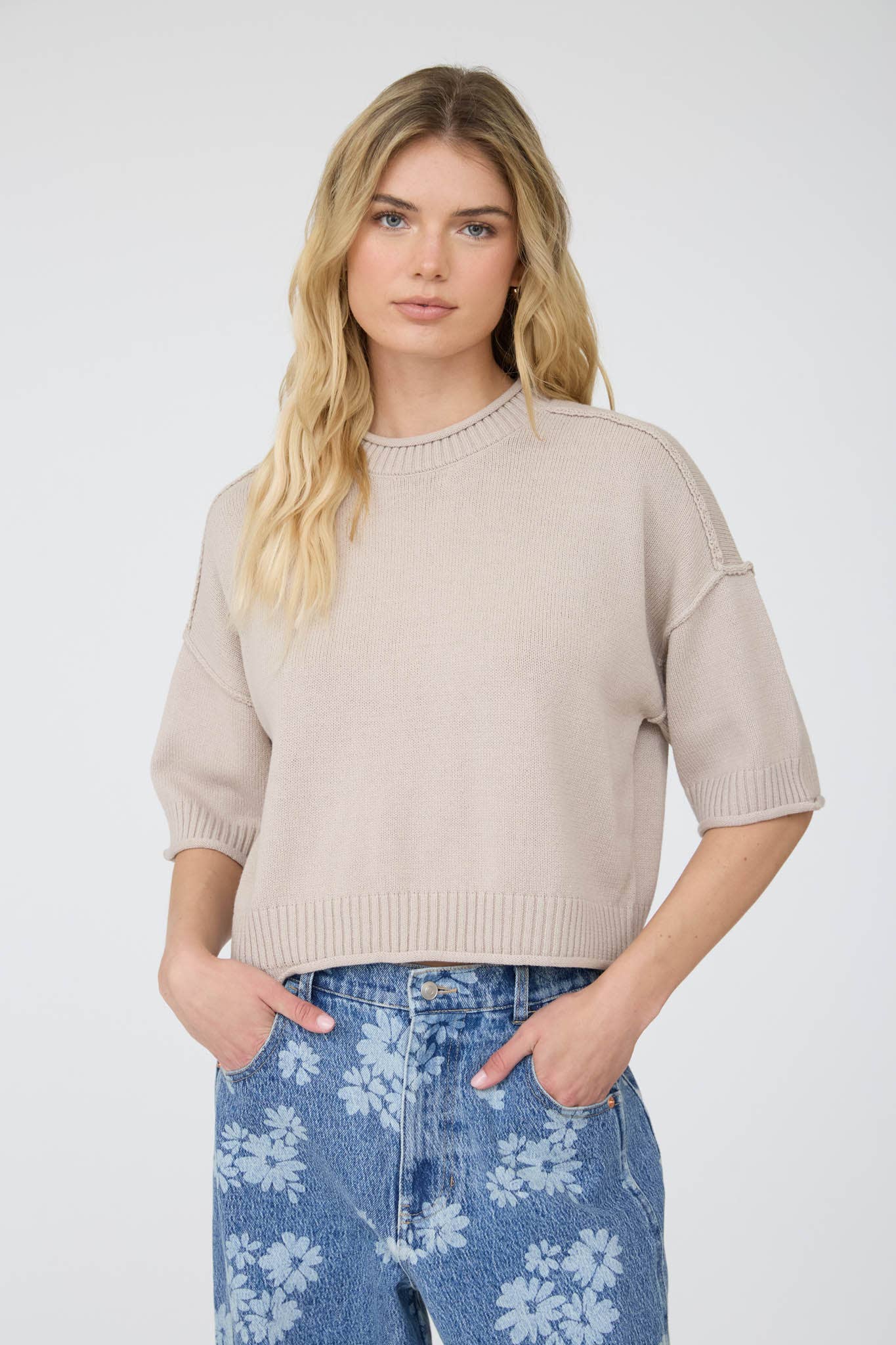 EXPOSED SEAM DROP SHOULDER SHORT SLEEVE PULLOVER - Blu Pepper