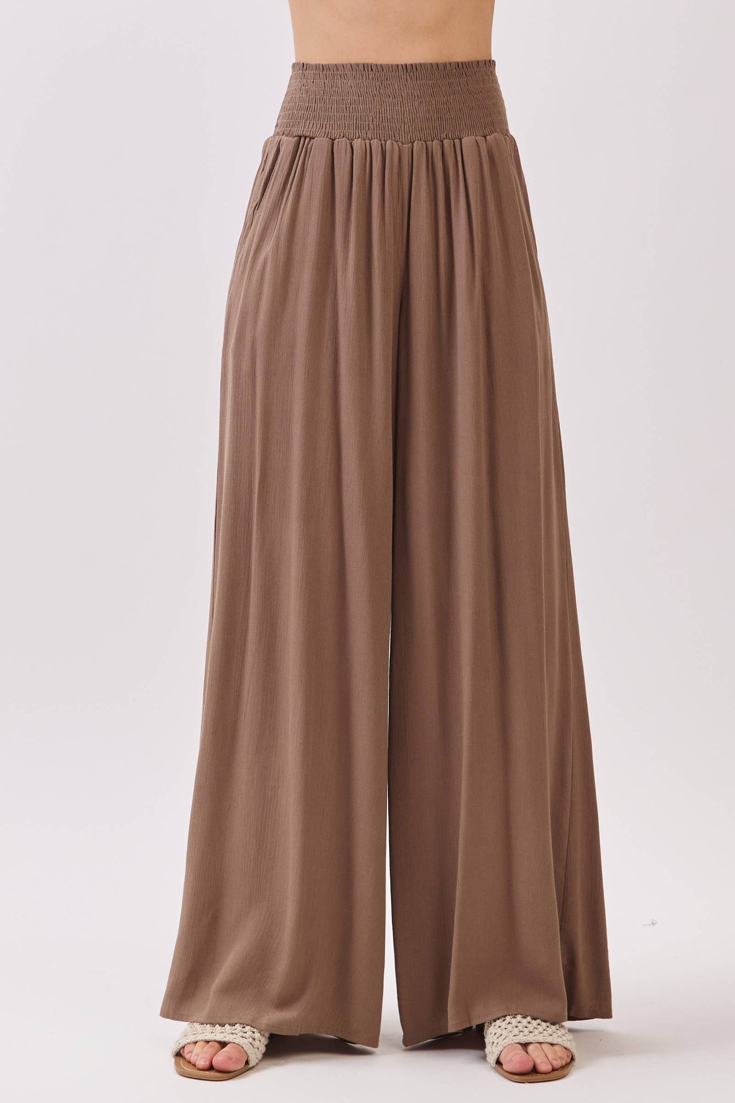 WIDE SMOCK WAIST WIDE LEG PANTS - VNP70263D