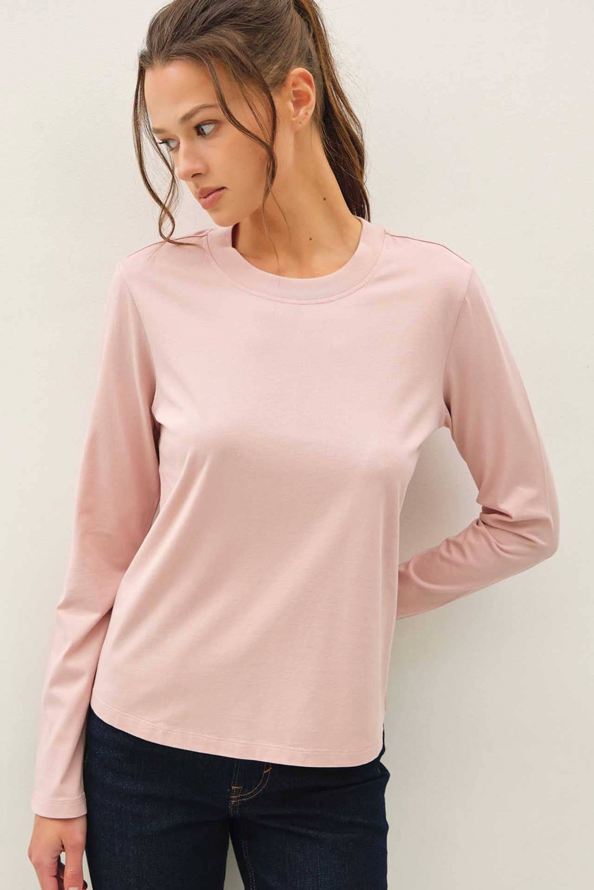 Be Cool - GARMENT WASHED COTTON LONG SLEEVE BASIC TOP