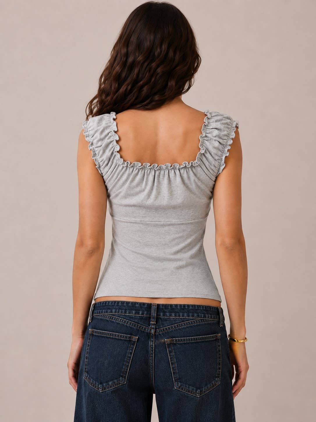 BUTTON DOWN FRIL DETAIL TANK TOP - Heart & Hips