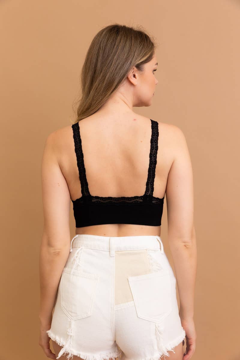 Leto Accessories - Lace Trim Padded Bralette - Immediate Shipping