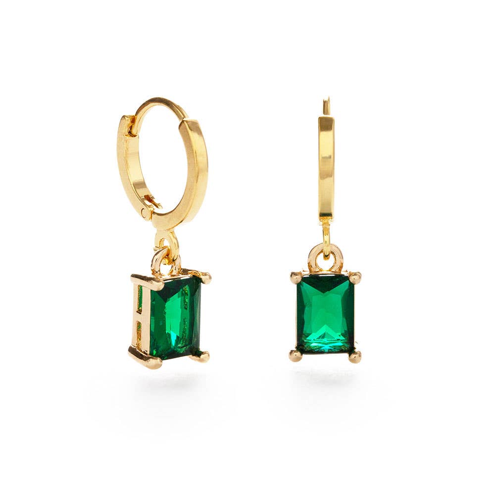 Emerald Green Rectangle Stone Huggie Hoop Earrings - Amano Studio