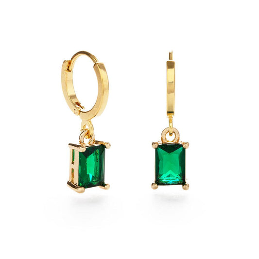 Emerald Green Rectangle Stone Huggie Hoop Earrings - Amano Studio