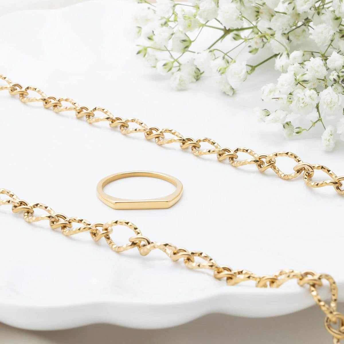 18K Gold PVD Stainless Steel Dainty Flat Blank Stack Ring - WJW