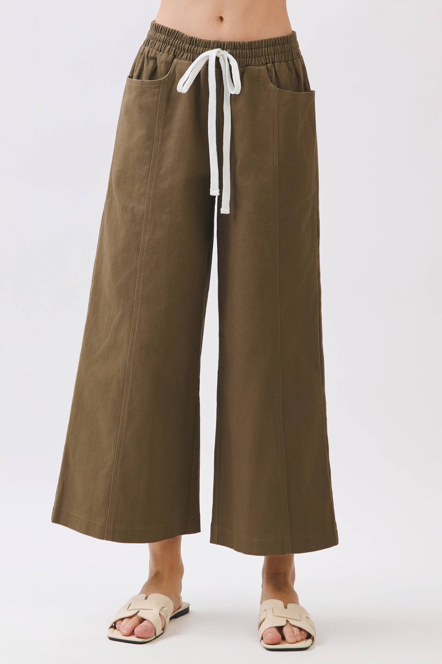 COTTON SPAN WIDE LEG PANTS - Final Touch