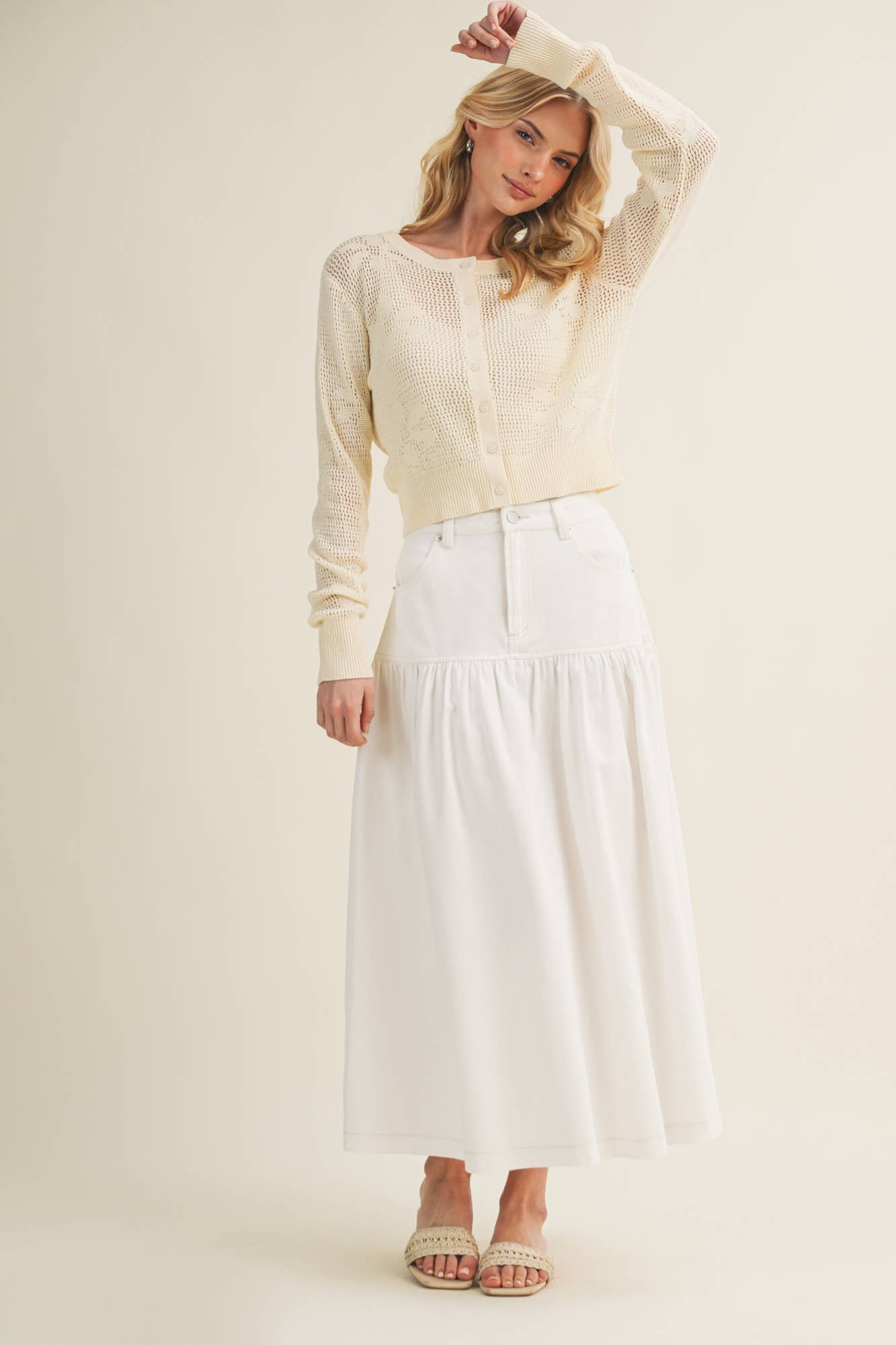 Mustard Seed - Botanical Trellis Pointelle Knit Cardigan