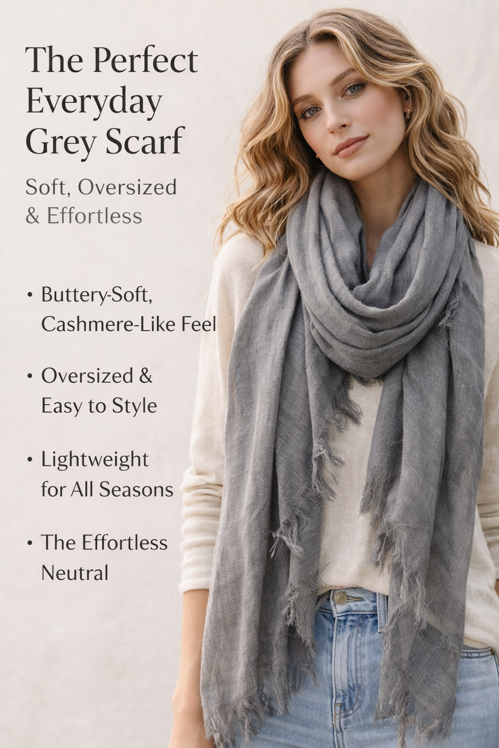 JC Sunny Fashion - JC021022 Soft As Cashmere Oversized Solid Frayed-Edge Scarf Shawl