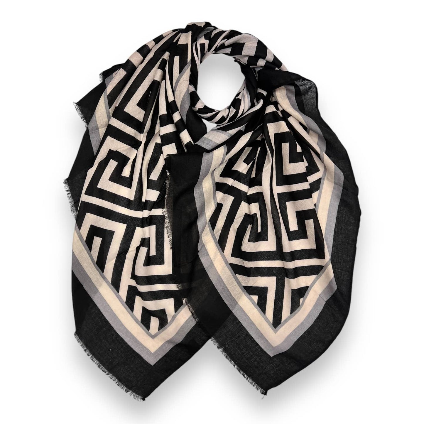 London Scarves - Classic big maze print scarf finished with fringes