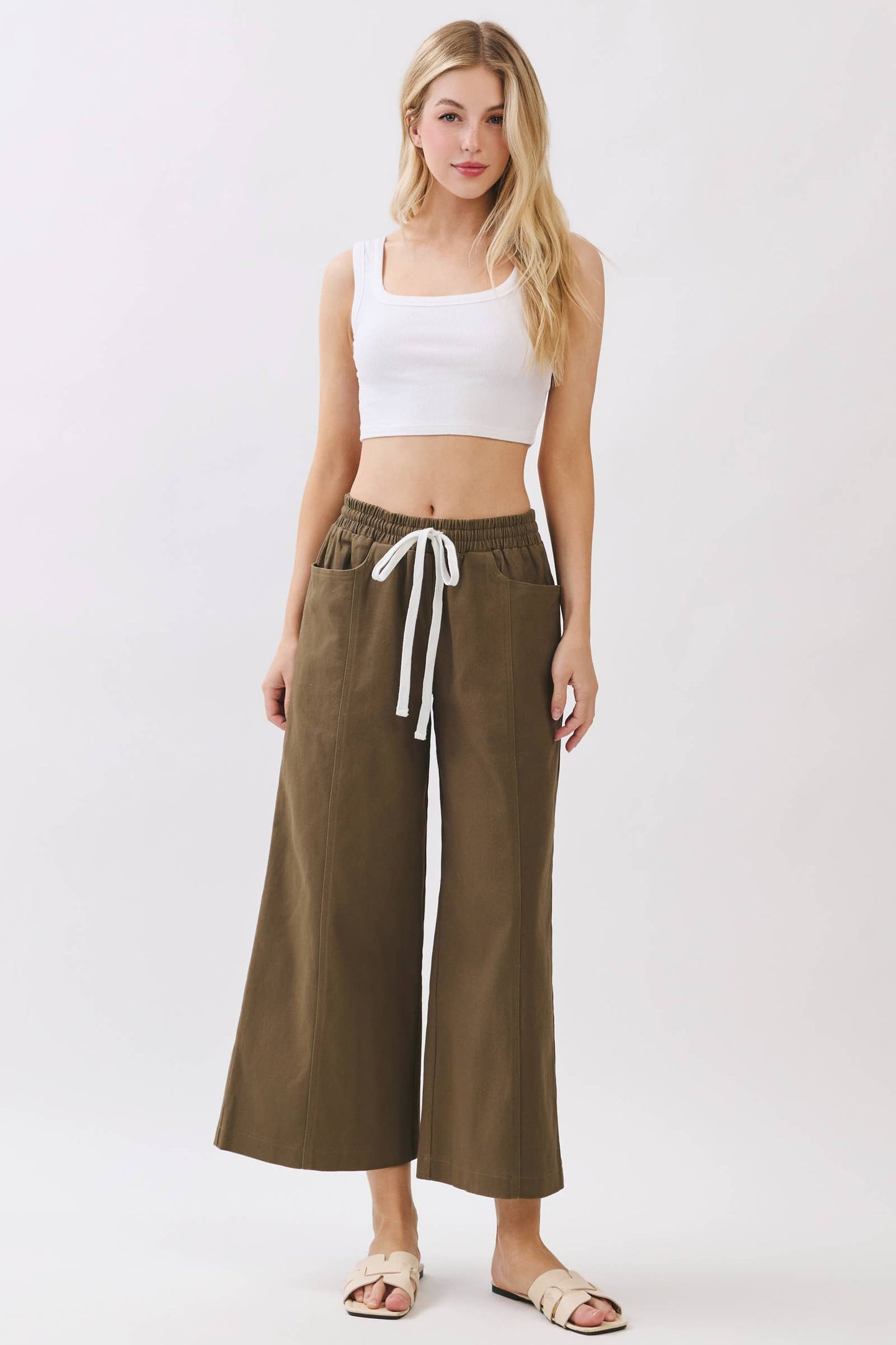 COTTON SPAN WIDE LEG PANTS - Final Touch
