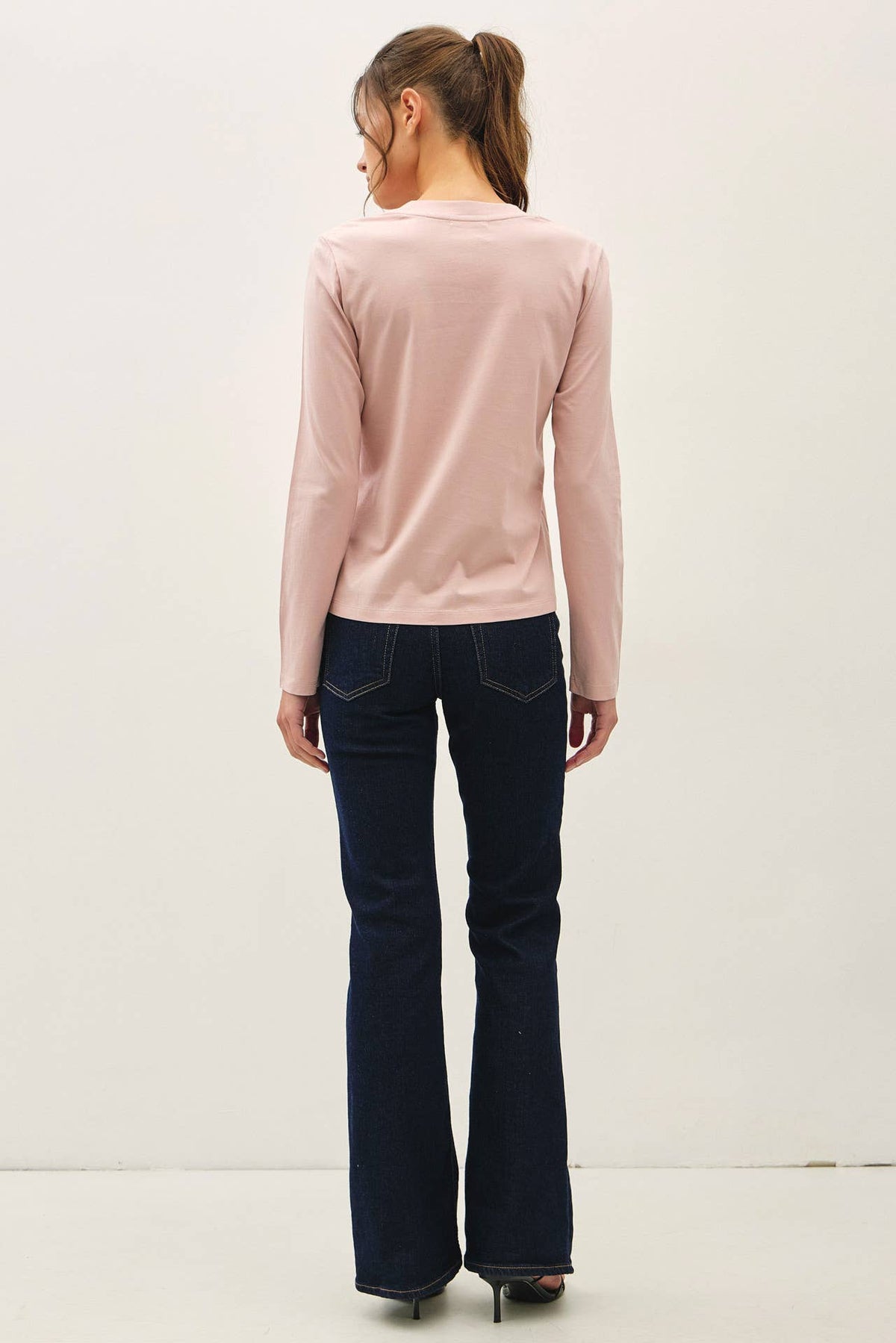 Be Cool - GARMENT WASHED COTTON LONG SLEEVE BASIC TOP