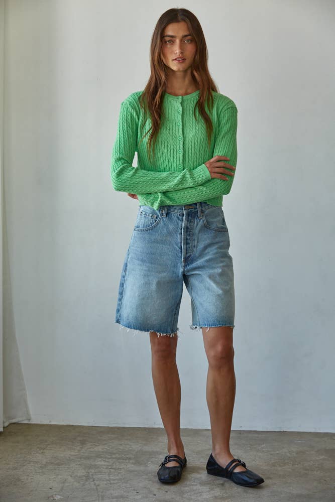 Knit Cable Sweater Cotton Button Down Cardigan Top - By Together