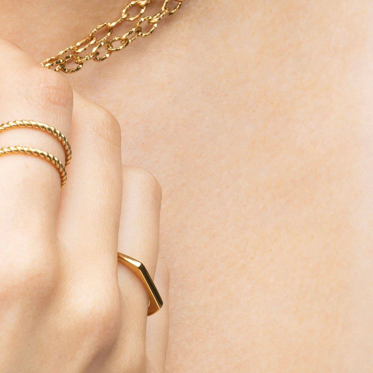 18K Gold PVD Stainless Steel Dainty Flat Blank Stack Ring - WJW