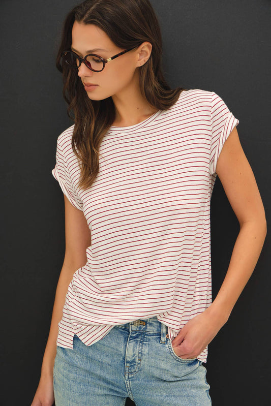 Be Cool - LINEN BLENDED STRIPED RELAXED TEE