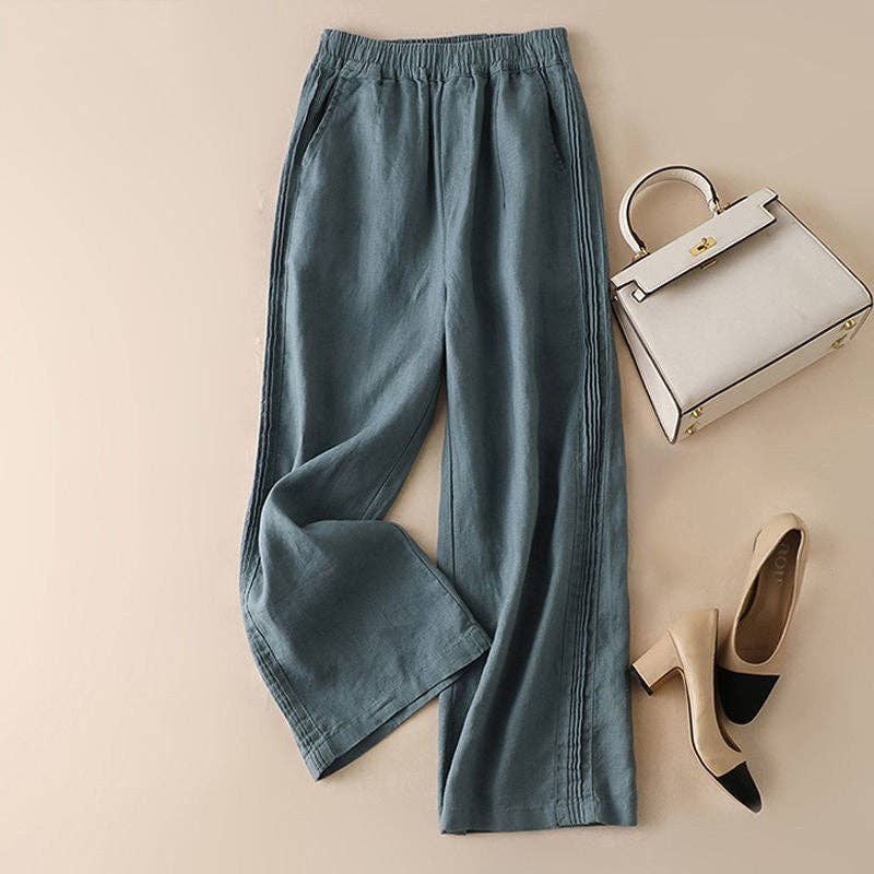 Cotton Linen Wide-Leg New Style High-Waisted Thin Straight Casual Pants - UZWS