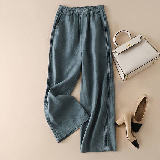 Cotton Linen Wide-Leg New Style High-Waisted Thin Straight Casual Pants - UZWS