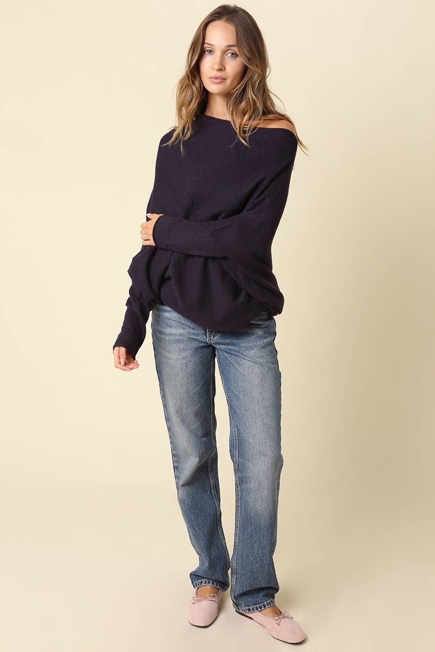 Amar Asymmetric Off-Shoulder Sweater - Olivaceous
