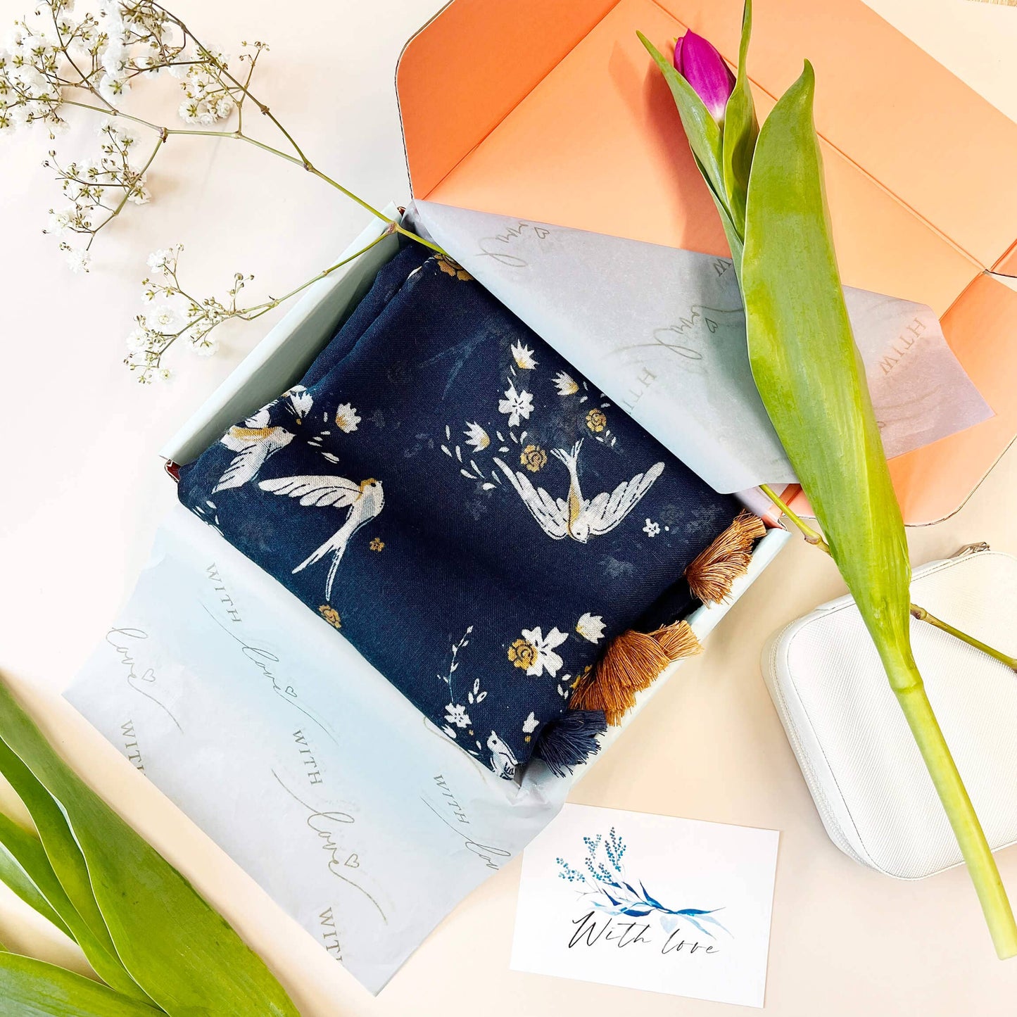Studio Hop - Swallow Bird Meadow Flowers Scarf