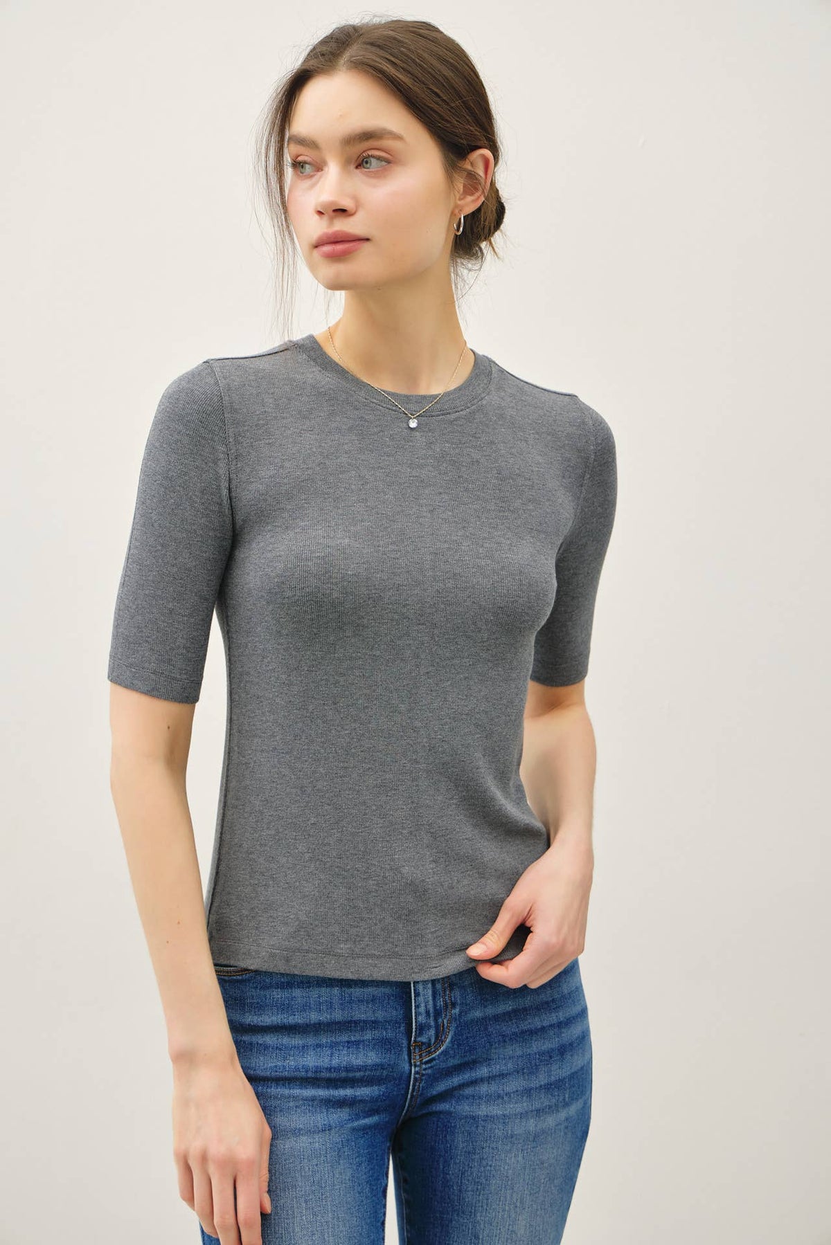 Be Cool - [NEW COLOR]MODAL CLASSIC RIBBED CREWNECK SHORT SLEEVE TOP