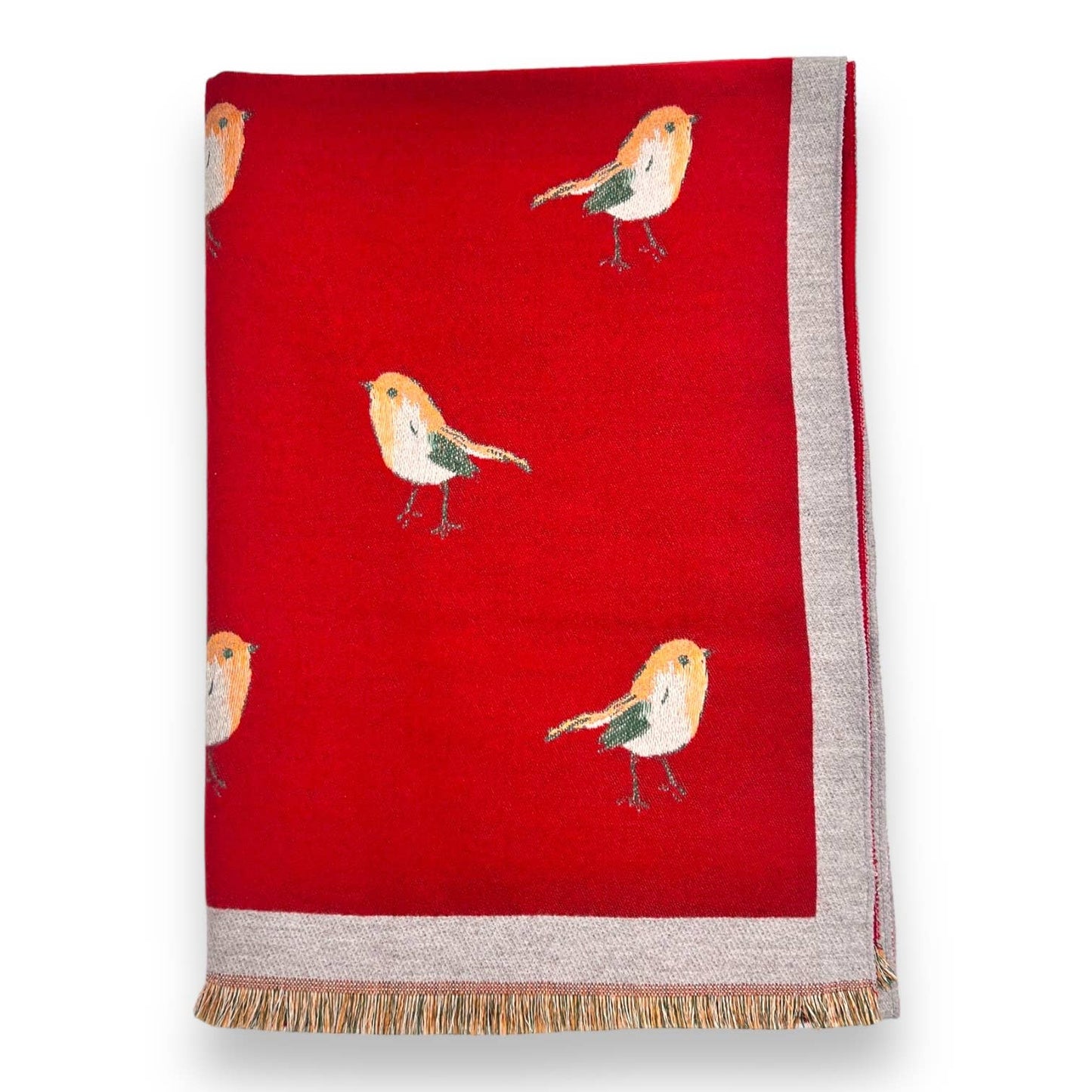 London Scarves - Robin bird woven print on reversible cashmeremix
