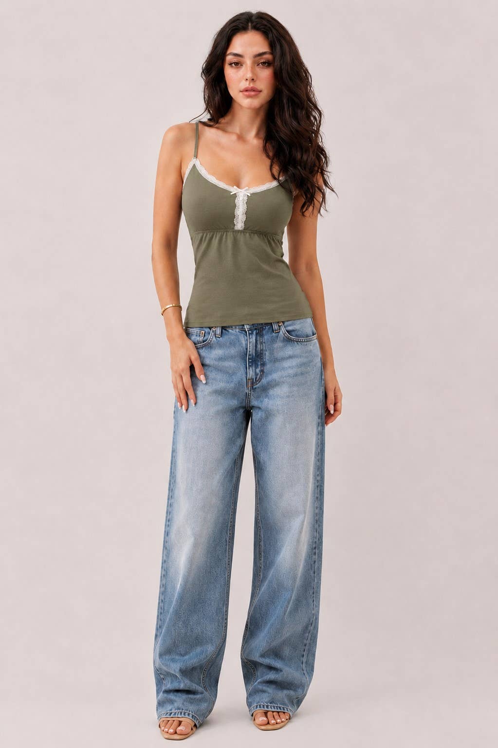JC57013A - BABYDOLL LACE TRIMMED CAMISOLE WITH BABY BUTTONS