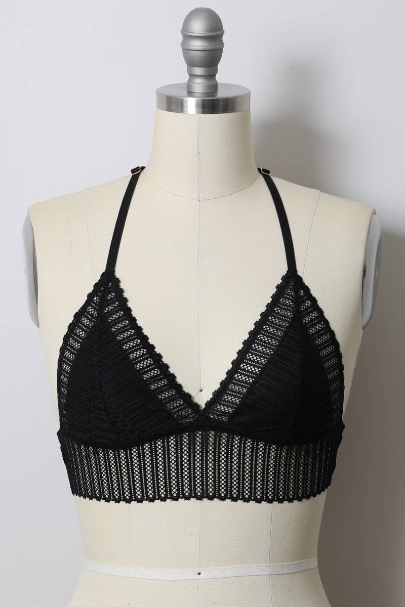 Leto Accessories - Ribbed Lace Boho Racerback Bralette