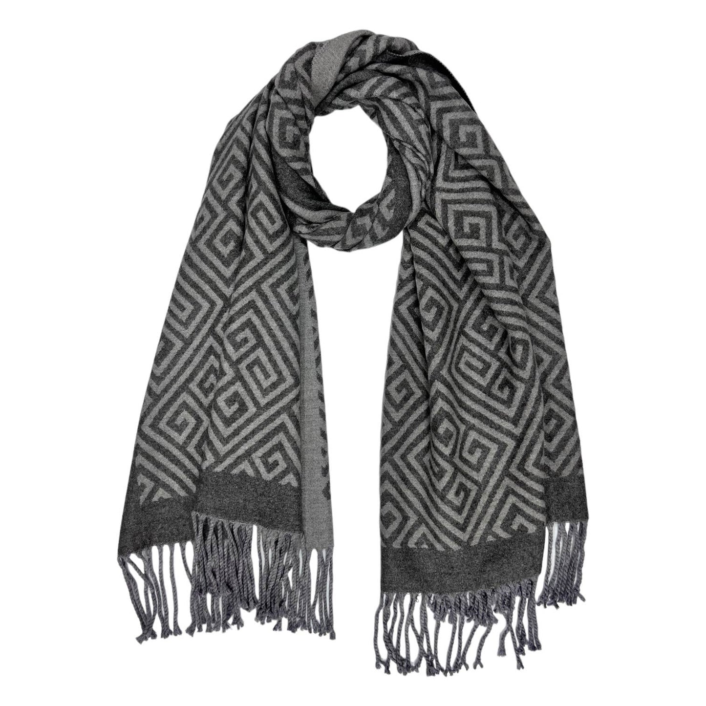 London Scarves - Maze print on cashmere blend scarf finished with tassels