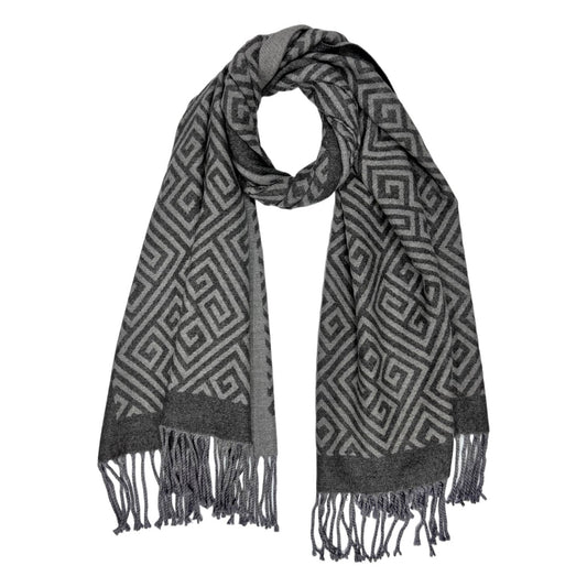 London Scarves - Maze print on cashmere blend scarf finished with tassels