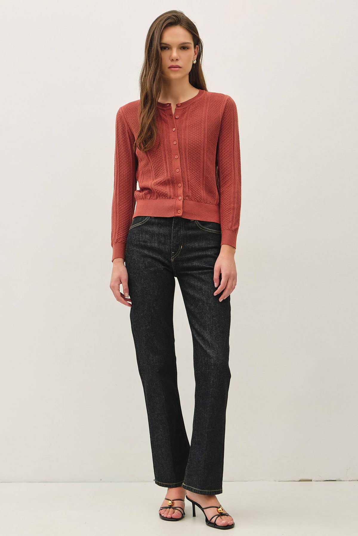 Be Cool - POINTELLE CROPPED SLIM CARDIGAN