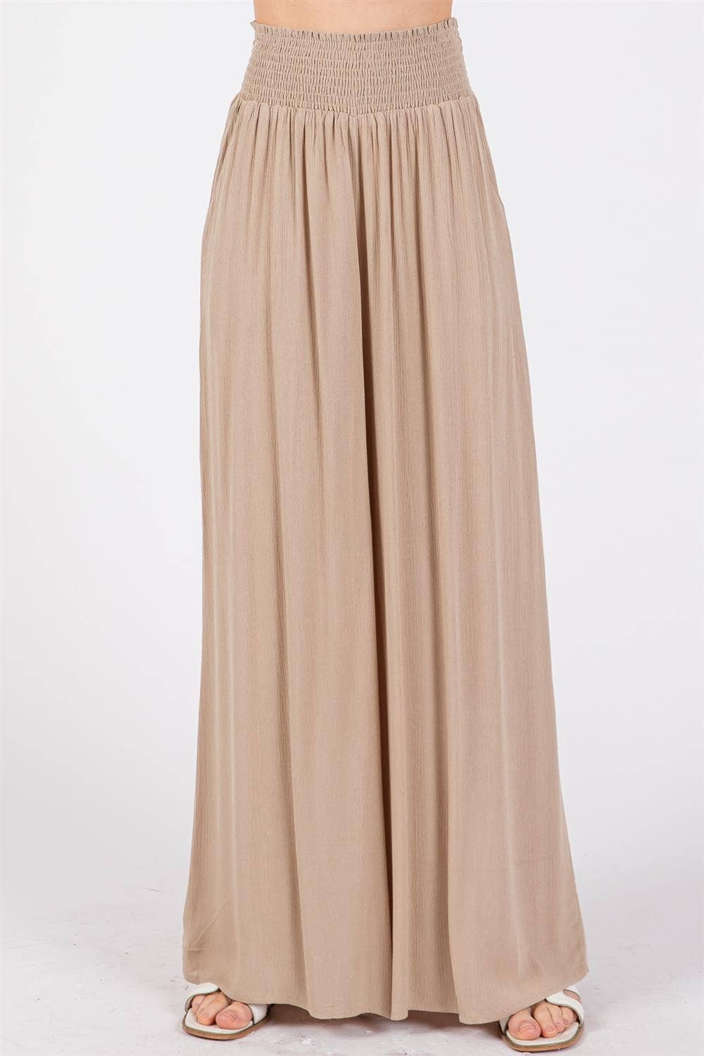 WIDE SMOCK WAIST WIDE LEG PANTS - VNP70263D