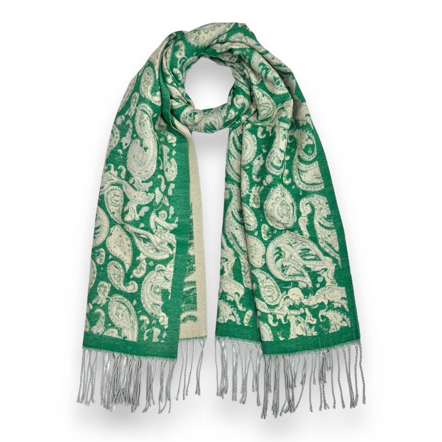 London Scarves - Elegant Paisley Wool Blend Scarf with tassels