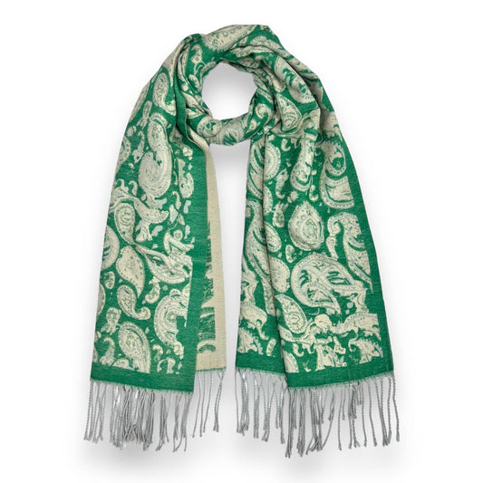 London Scarves - Elegant Paisley Wool Blend Scarf with tassels