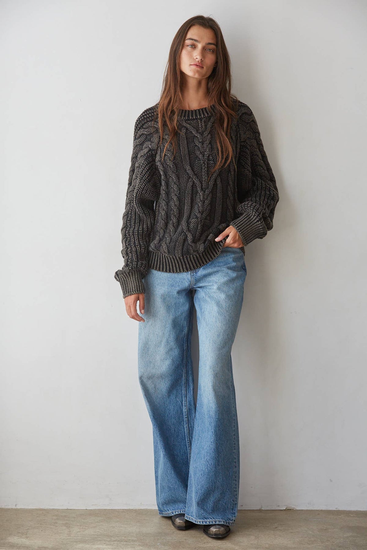 Knit Sweater Cotton Cable Knit Crew Neck Pullover - By Together