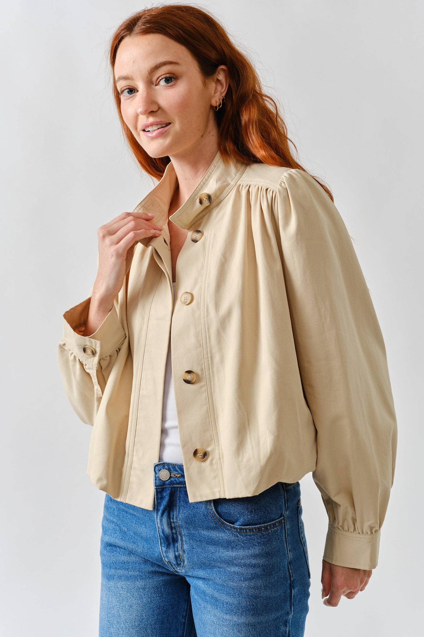 Aaron & Amber - MAJ3308 SHORT BALLON TRENCH JACKET