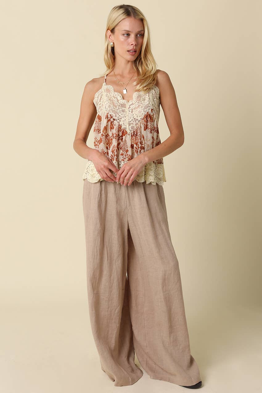 Jerri Linen Wide-Leg Pants - Olivaceous