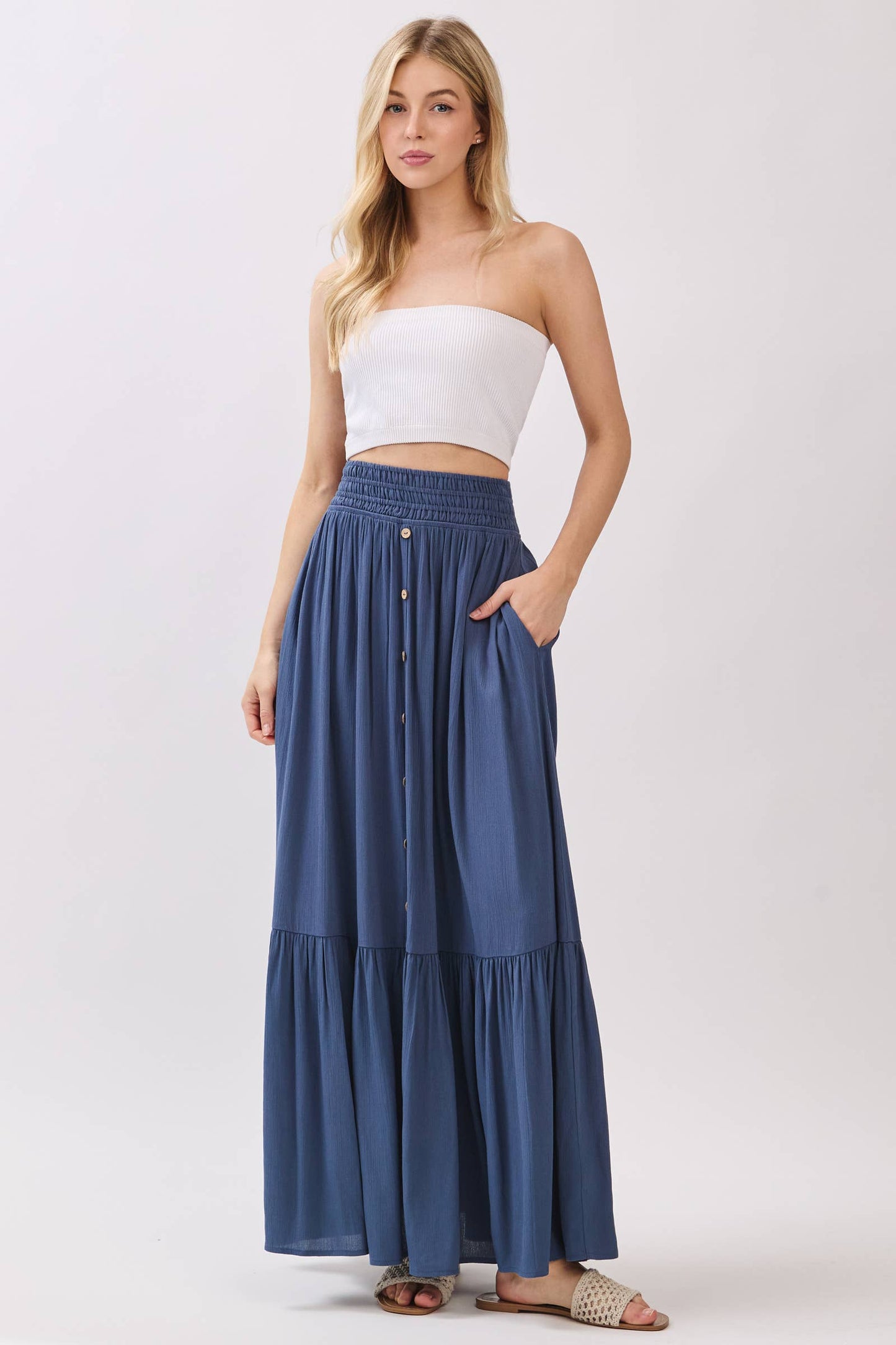 Ruffled Smocked Waist Tiered Maxi Skirt - Final Touch
