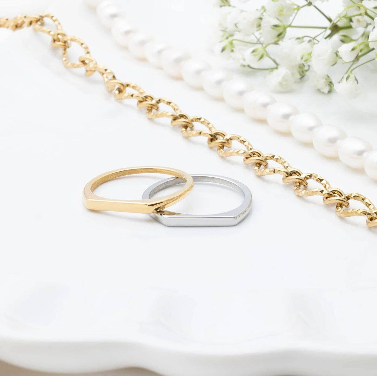 18K Gold PVD Stainless Steel Dainty Flat Blank Stack Ring - WJW