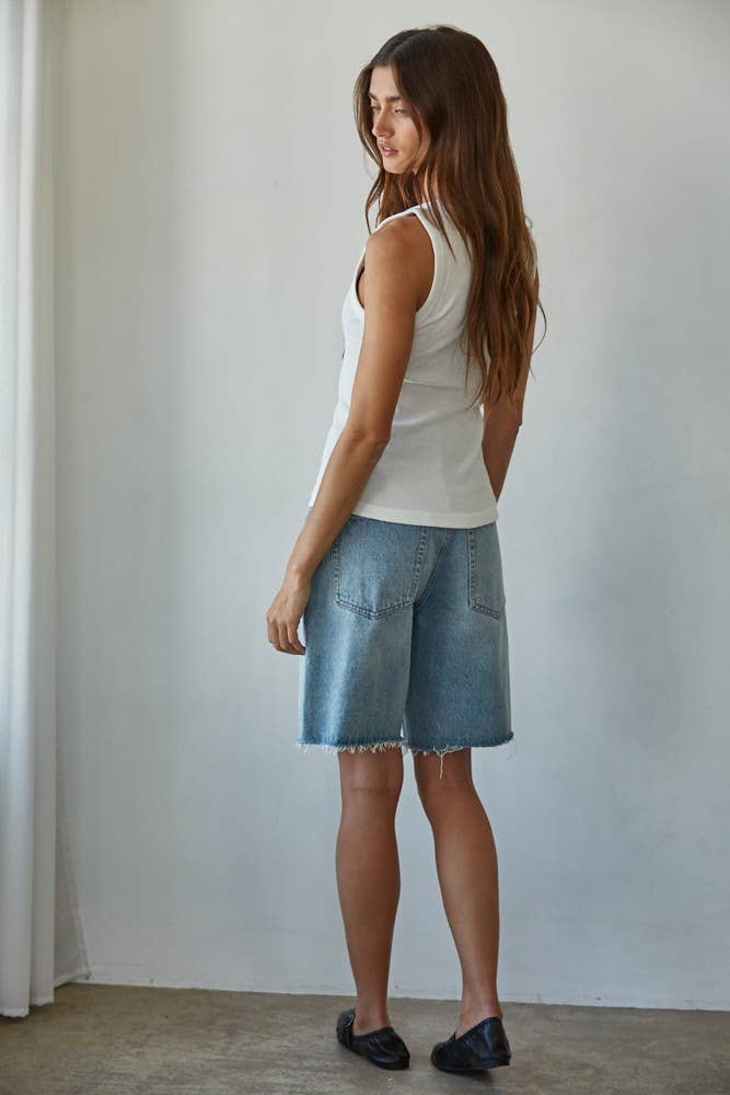 Knit Cotton Ribbed Round Neck Sleeveless Tank Top - By together
