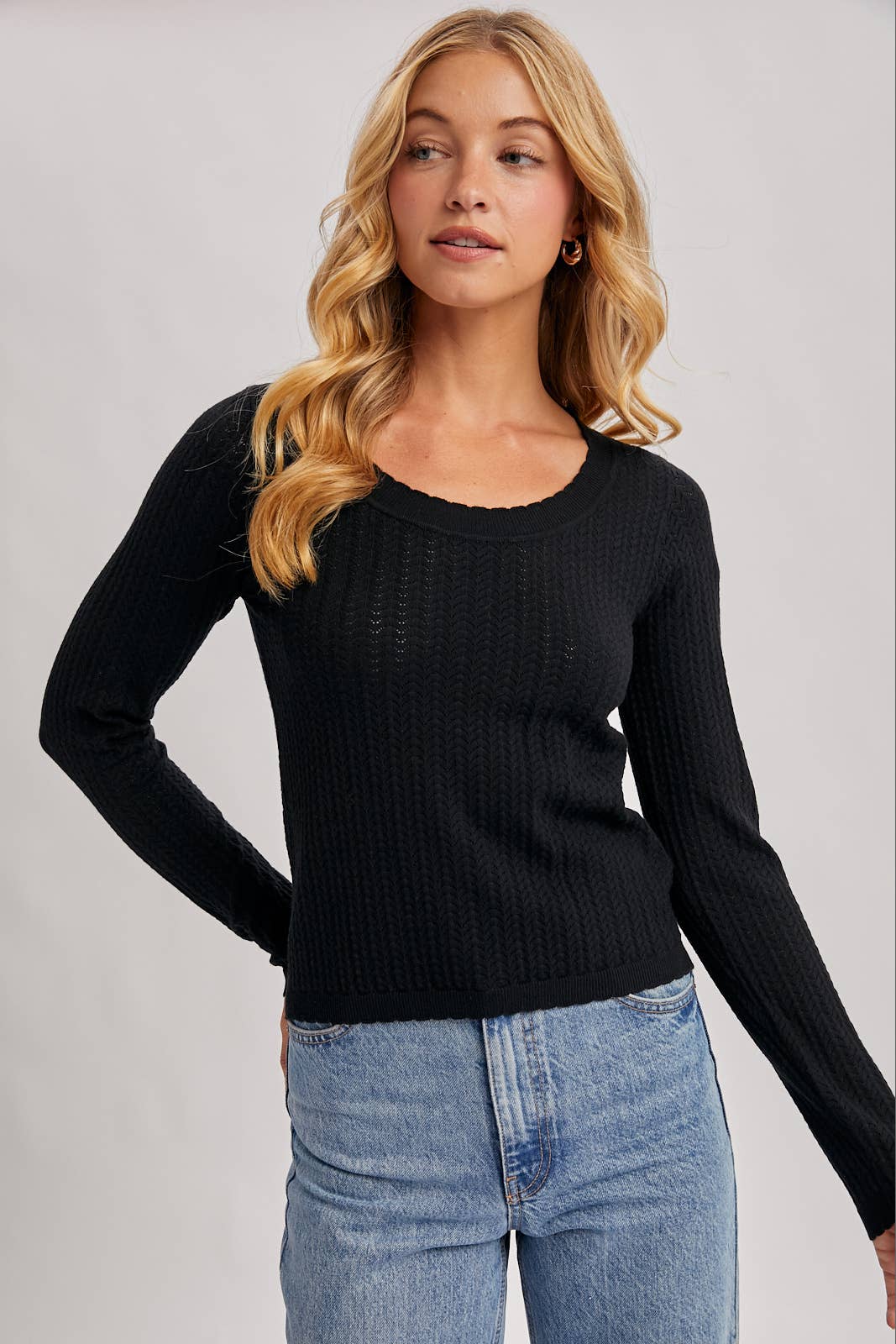 Bluivy - LONG SLEEVED POINTELLE KNIT TOP