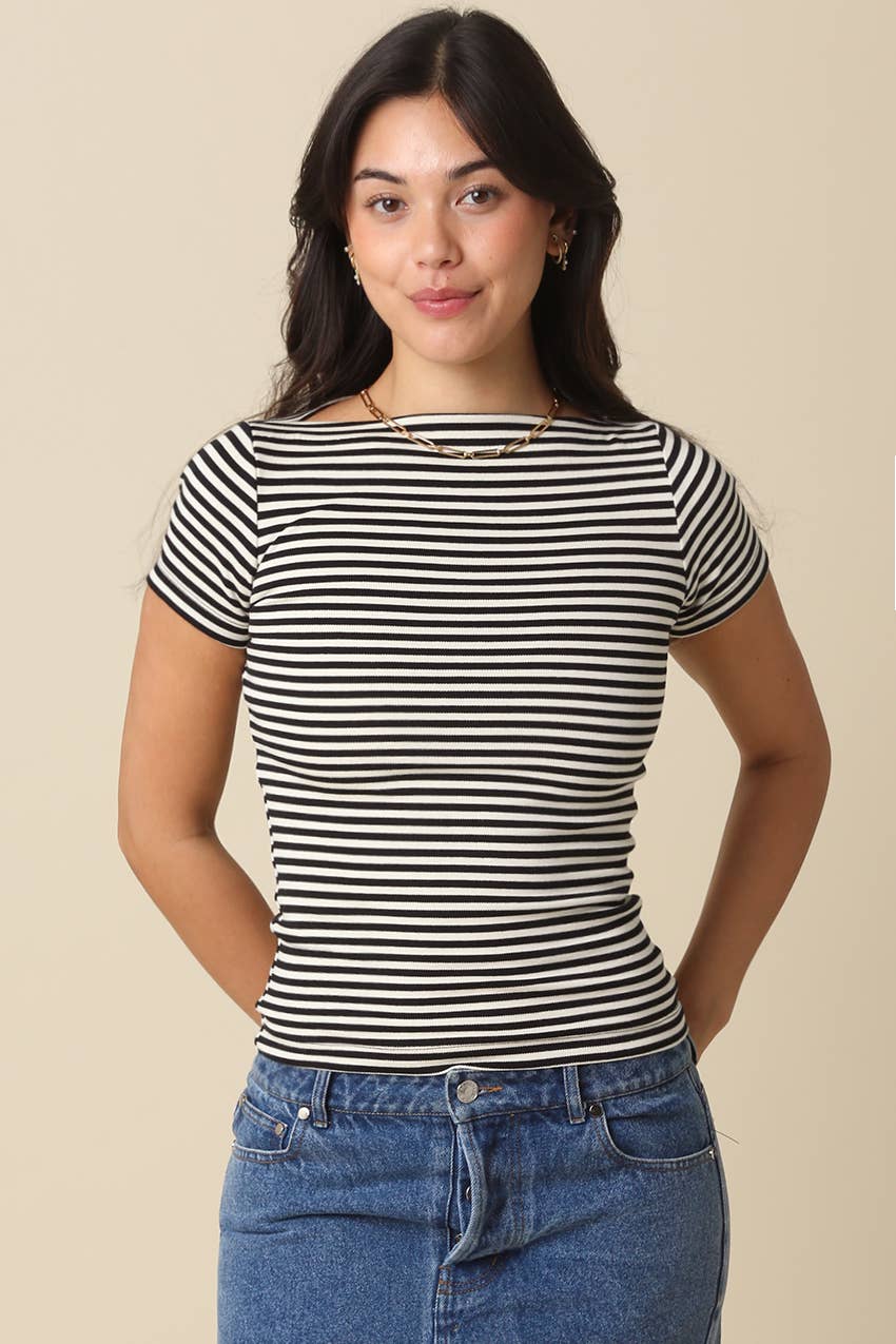 Olivaceous - Kate Striped Fitted Top