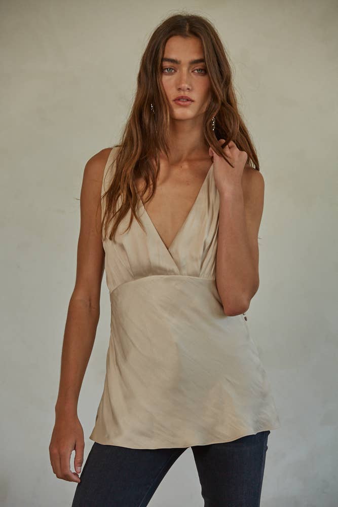 Woven V-Neck Back Crossed Straps Top - By together