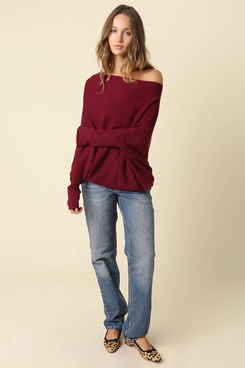 Amar Asymmetric Off-Shoulder Sweater - Olivaceous
