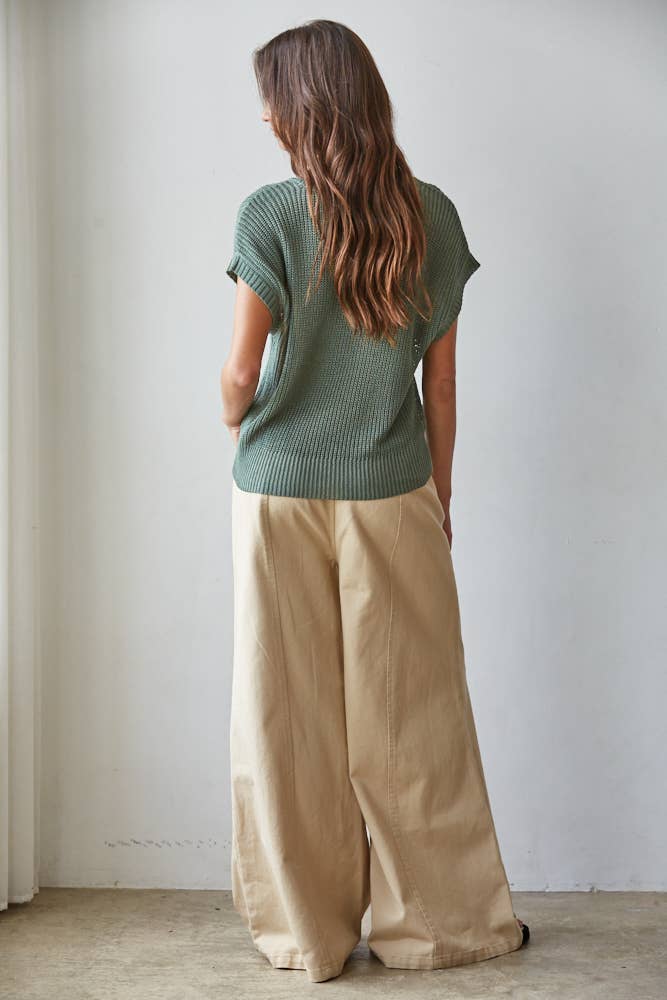 W1979 | Knit Sweater See Through Short Sleeve Pullover Top
