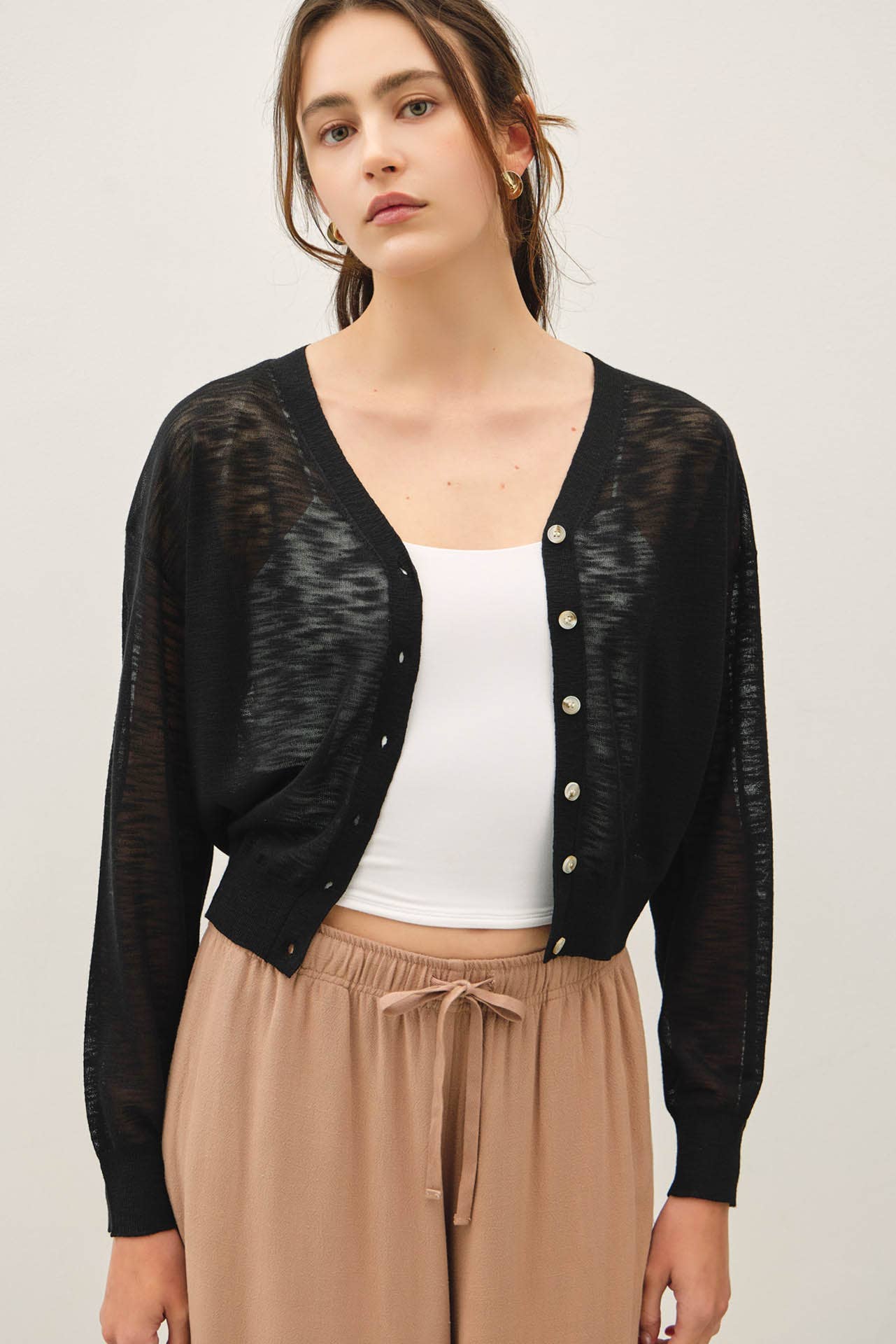Be Cool - ULTRA FINE SLUBBED V-NECK FINE KNIT CARDIGAN