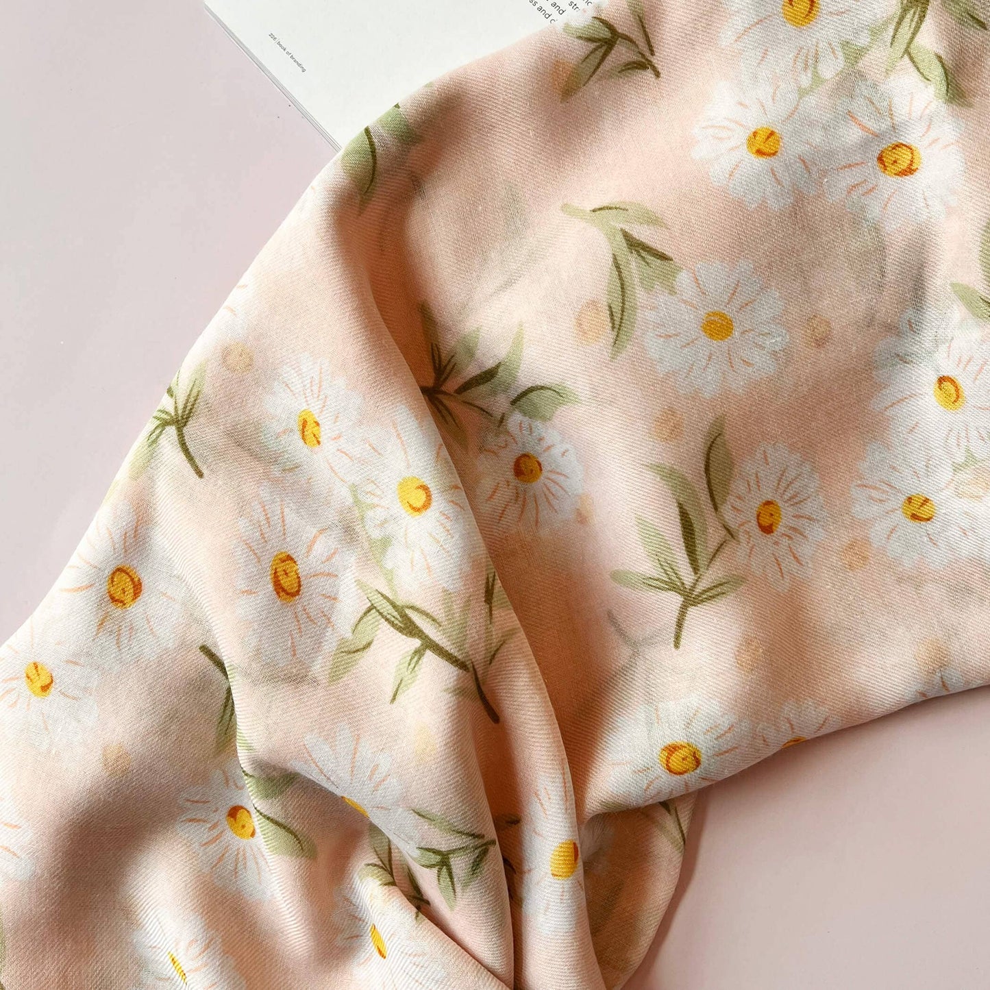 Studio Hop - White Daisy Blossom Soft Pink Scarf