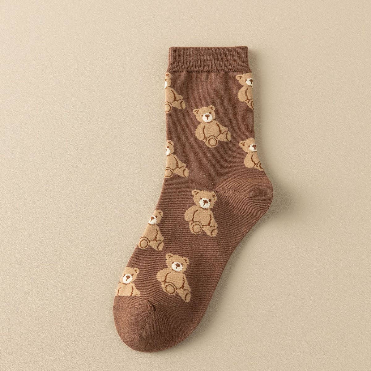 WOMEN BROWN BEAR COTTON CREW SOCKS - NINEXIS