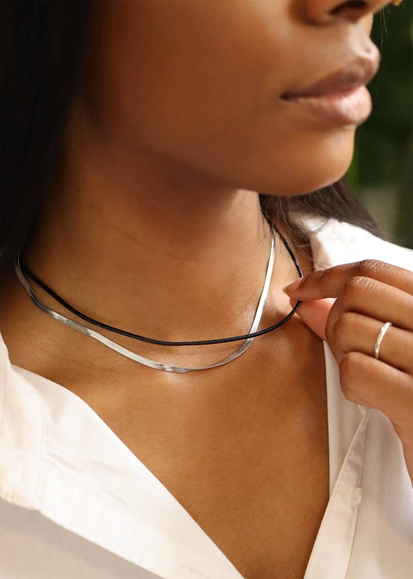 Black Leather Cord Necklace w/ Stainless Steel Lobster Clasp